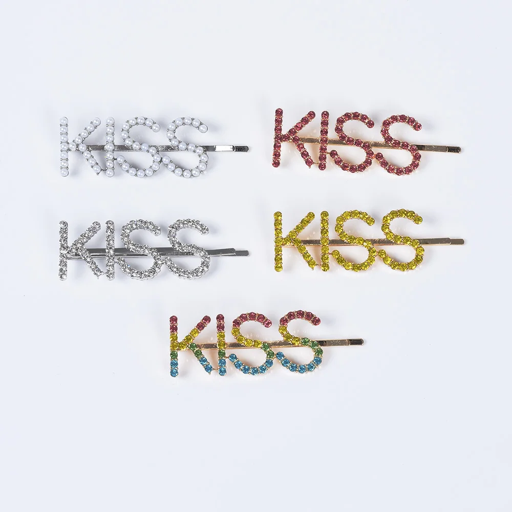 Роскошные хрустальные заколки для волос с надписью KISS женская модная простая