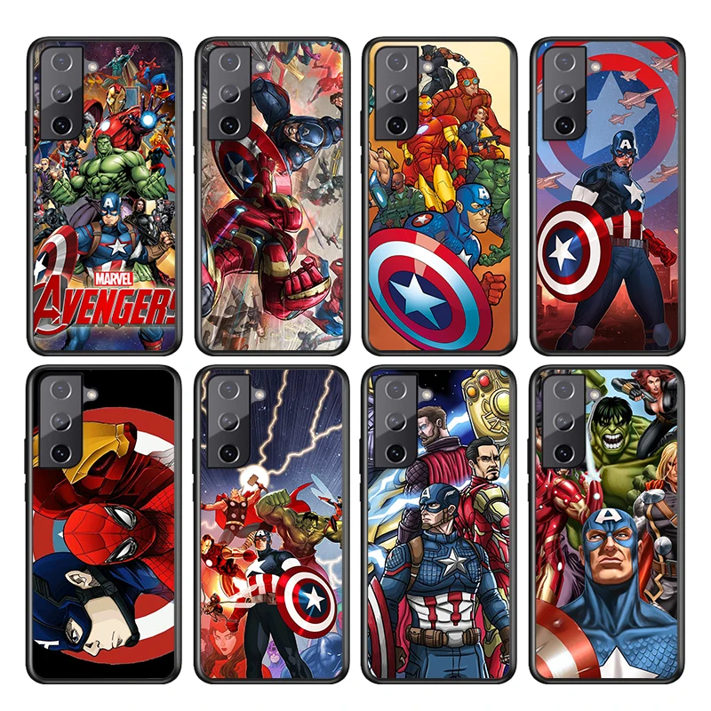 

For Samsung S22 S21 S20 FE Ultra Pro Lite S10 5G S10E S9 S8 S7 S6 Edge Plus Soft TPUMarvel Avengers Black Phone Case