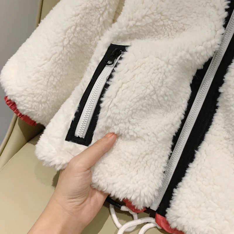 

Wear down jackets on both sides thicker warm hooded outerwear lamb fur stitching warm down Coat kids winter down jackets Y2517