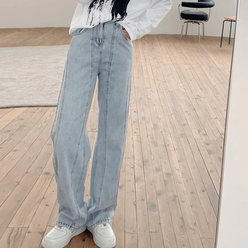 

Повседневные джинсы в стиле ретро, модель 2022 года, весенние прямые свободные узкие брюки с высокой талией, модная женская одежда