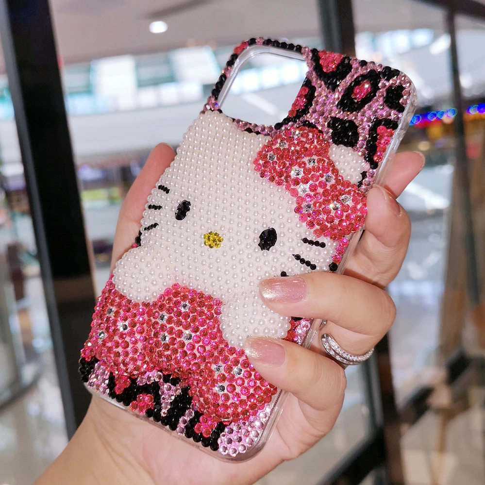 Для iphone 11 pro 3D Bling Crystal Pearl розовый Кот KT кабошон чехол для телефона для iphone XS max XR X 6 6s 7 8 plus Роскошный чехол