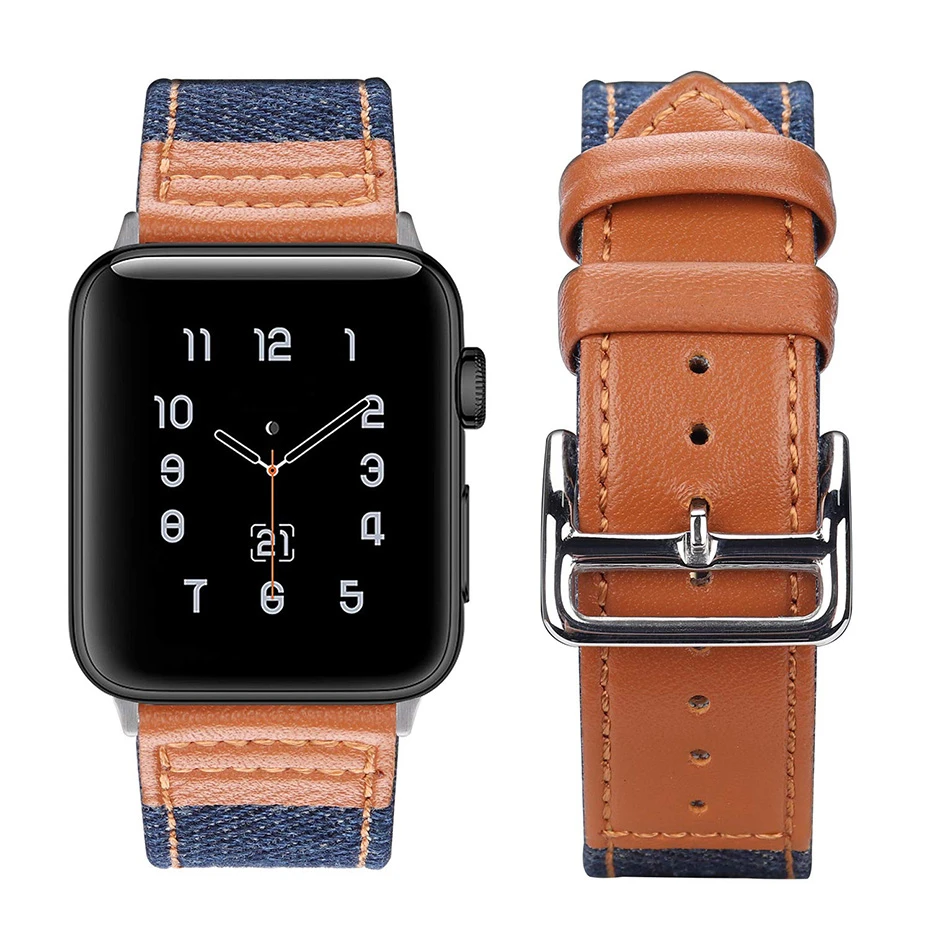Ремешок нейлоновый кожаный для apple watch band 44 мм Iwatch series 6 5 4 3 Аксессуары смарт-часов