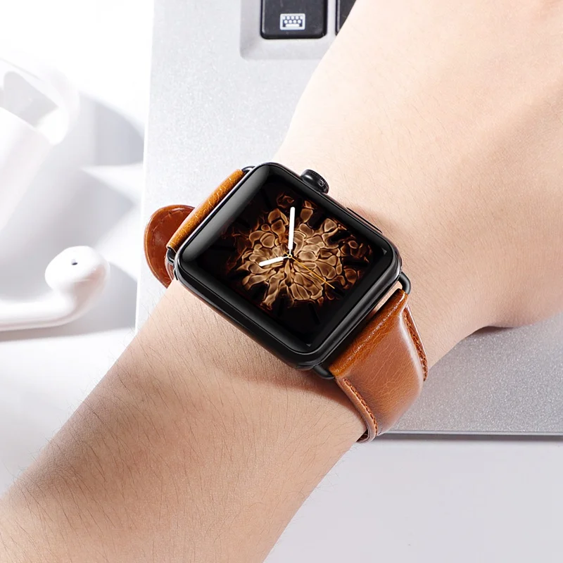 Ремешок из натуральной кожи для apple watch series 6/5/4/3/2/1 44 мм 40 42 38 кожаный ремешок часов