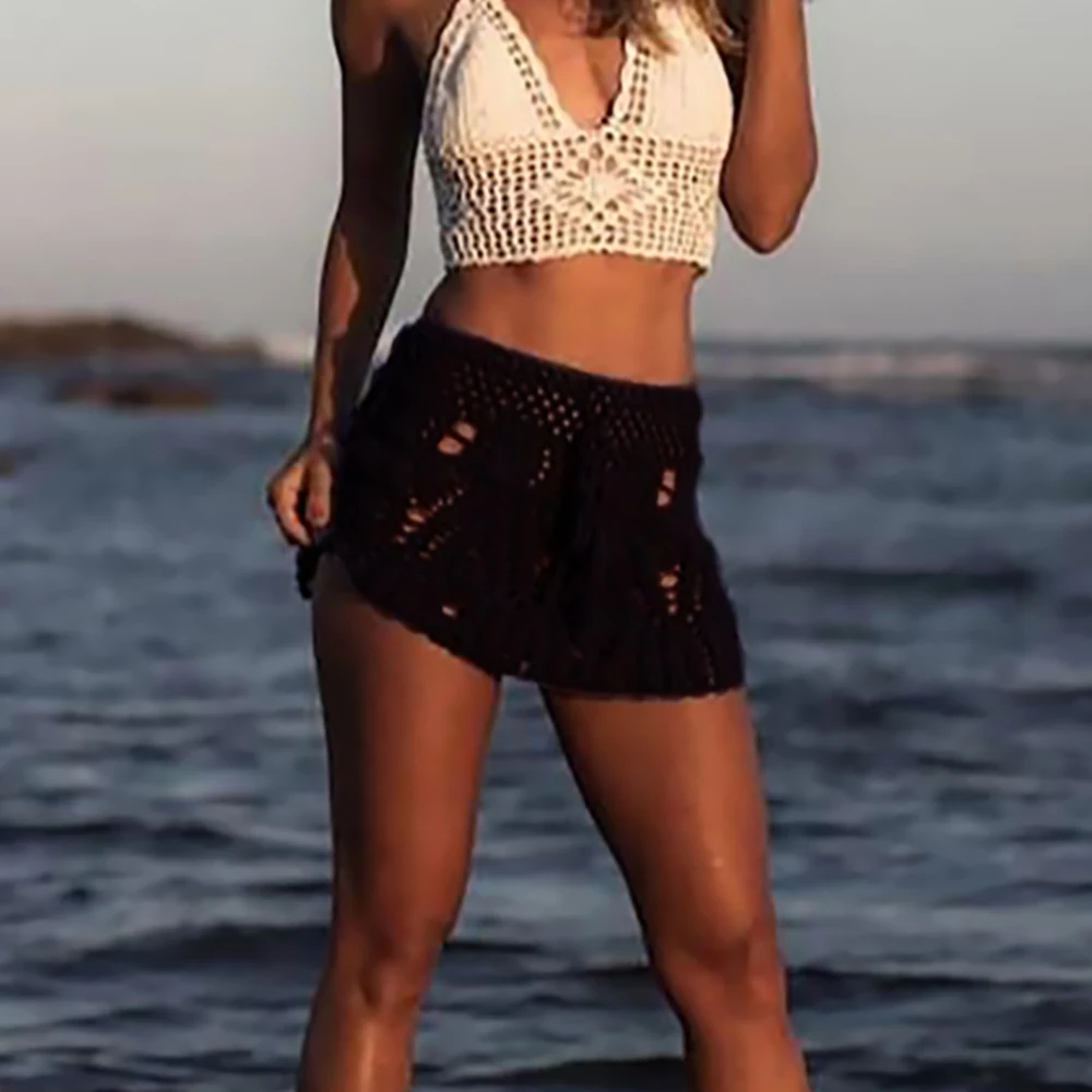 Sfit Сексуальная вязаная крючком пляжная юбка с кисточками хлопковый купальный