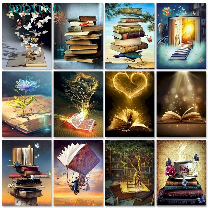 

SDOYUNO Oil Paint By Numbers Kits Books Scenery Painting By Numbers On Canvas Frameless 60x75cm Draw Painting DIY Home Decor