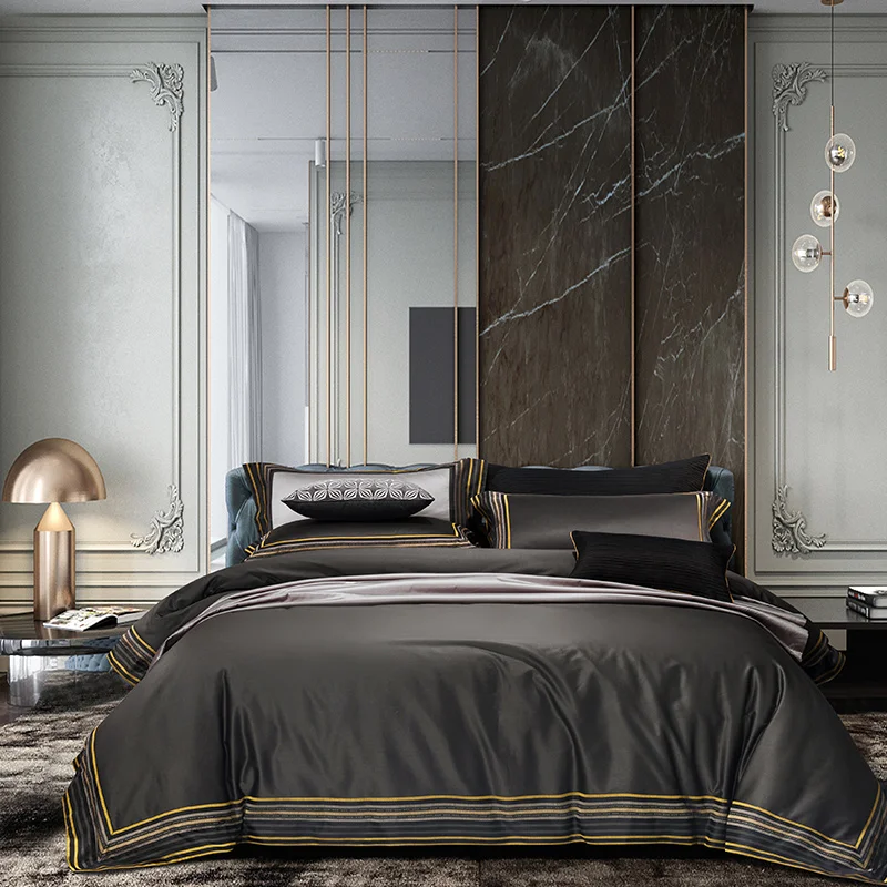 comprar 4 Pçs Cinza Luxo Retalhos Capa De Edredão Conjunto 1000tc Algodão Egípcio Qualidade Seda Macio Superior Qualidade Premium Conjunto Cama Folha