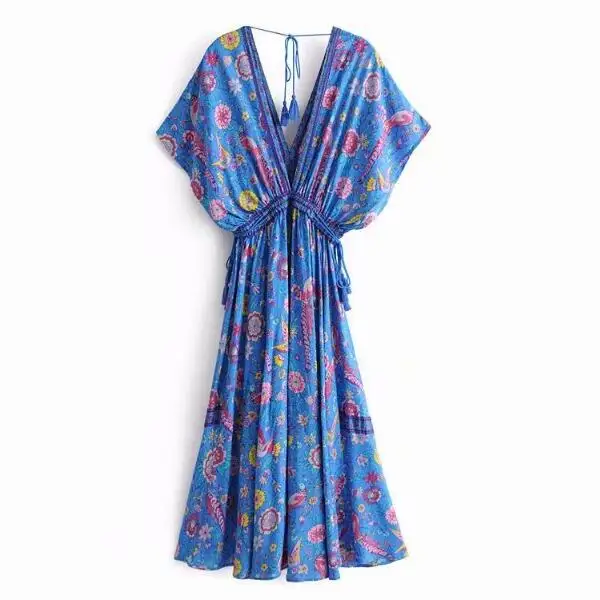 Винтажное богемное Асимметричное Платье с принтом сексуальное платье глубоким