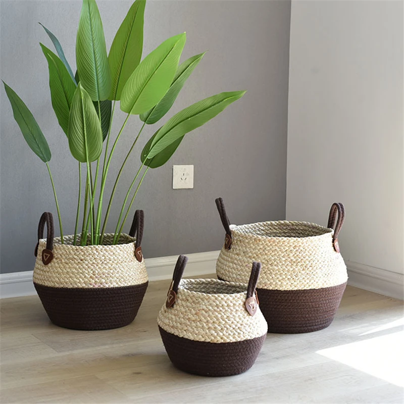 

Flowerpot Rattan Woven Flower Basket Handmade Holder Home Furnishings Balcony Gardening