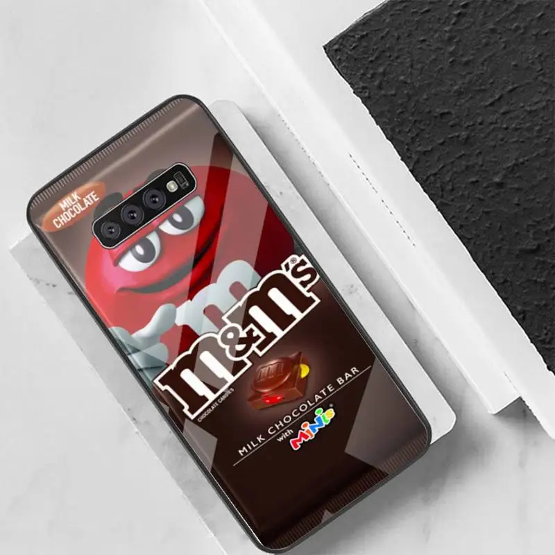 

Cute M&M's Chocolate Phone Case For Samsung S10 S20 S9 Plus Note9 10 Case Glass Case For Samsung Galaxy S10