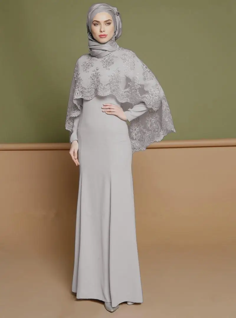 Элегантный 2 шт Абая для мусульманских женщин Платье макси с длинным рукавом +