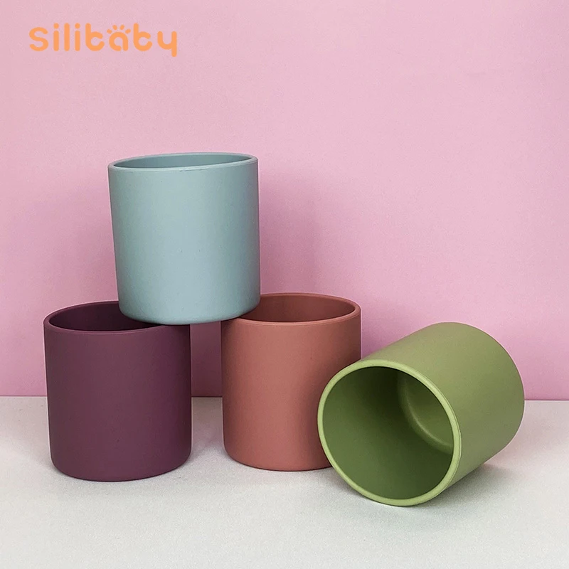 

1PCS Silicone Baby Water Cup Portable Baby Feeding Cup Pure Color Baby Learn To Drink Cup Toddler Food Grade Silicone Tableware