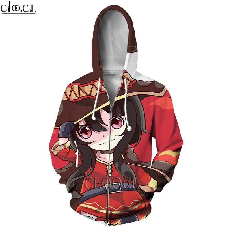 

HX Newest Zipper Hoodies Anime Girl Megumin Konosuba 3D Print Men Women Fashion Funny Unisex Casual Harajuku Tops Drop Shipping