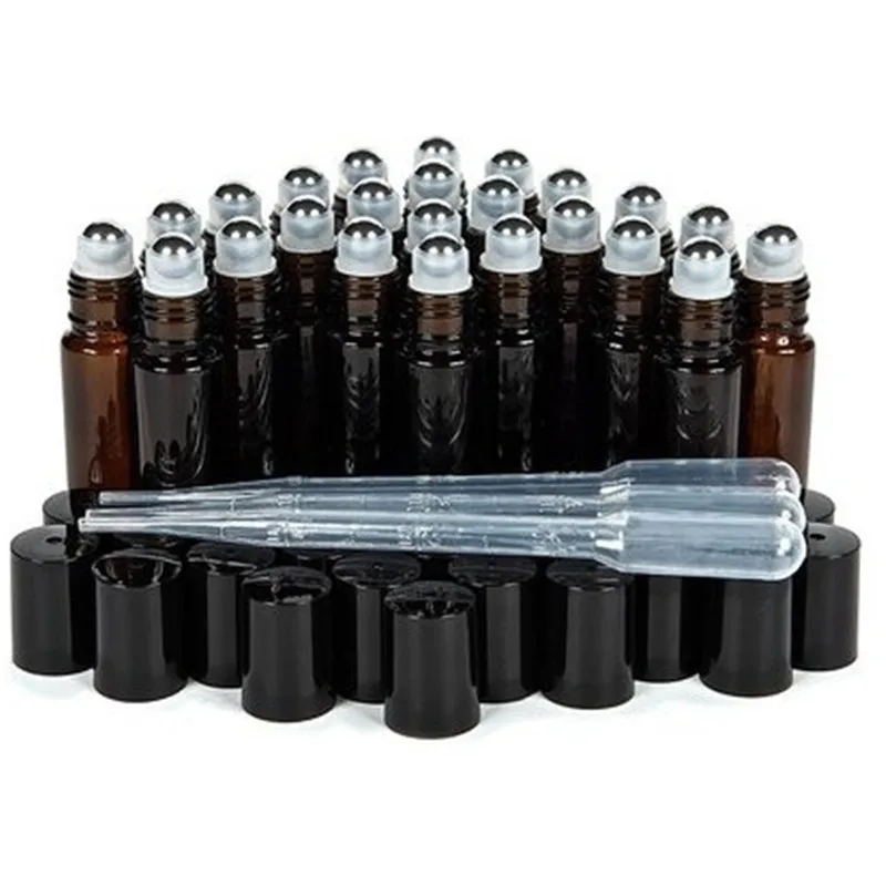 amber Metal roll 24, янтарный, 10 мл стеклянный рулон на бутылках с 3-3 мл капельницей для духов ароматизатор со стеклянными роликовыми шариками - Цвет: amber Metal roll