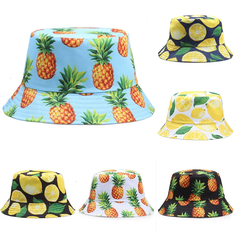 

Practical Double Sided Sun Hat Popular Men Women Fruit Fisherman Hats Unisex Street Pineapple Banana Print Outdoor Travel Cap