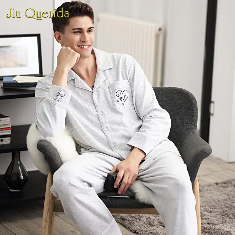 Пижама Мужская жаккардовая хлопковая простая однотонная Домашняя одежда