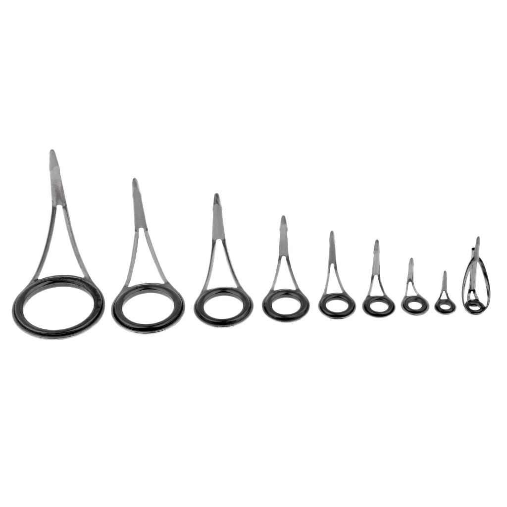 

9pcs Fishing Rod Guides Eye Rings Tip Top Ceramic Ring Stainless Steel Frame