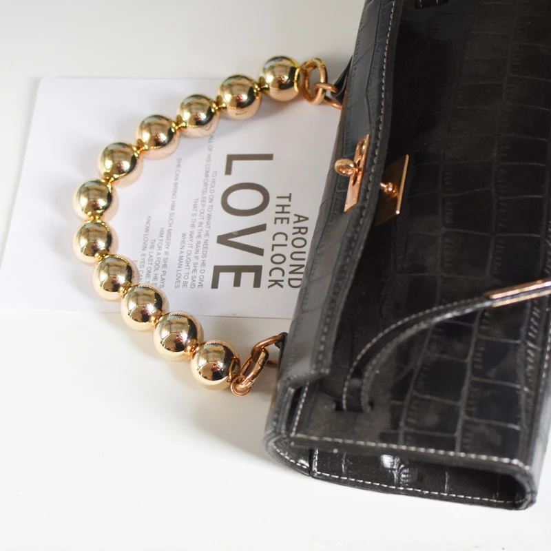 

25mm diameter size gold big size ball bead design handbag strap super lady good quality girls bag belt trendy fashion handbag