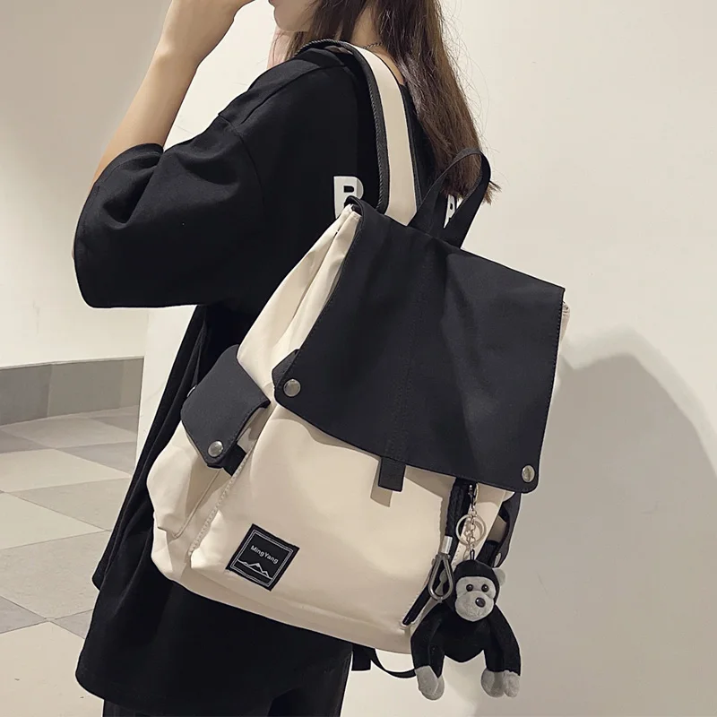 

Fashion Women's Backpack Contrast Color Waterproof Nylon Travel Bag Teen Girl College Student Men's School Bag Student