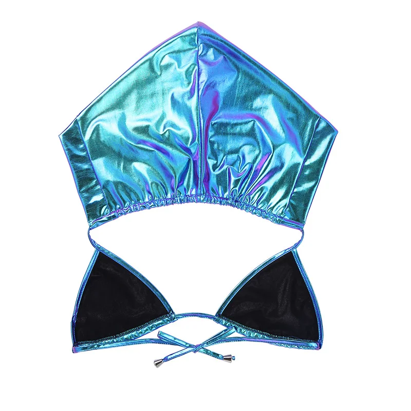 Женский Блестящий металлический бикини с глубоким V-образным вырезом и открытой