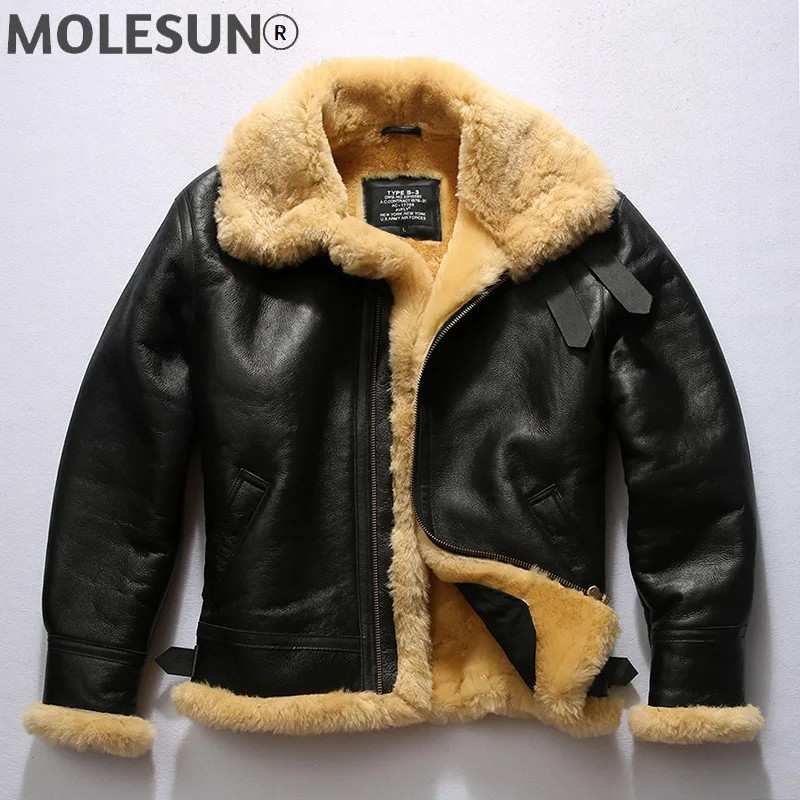

AKOOSUN Man Jacket Gunuine Sheepskin Leather Jackets for Men Clothing Real Sheep Shearing Wool Fur Coat Winter Chaqueta LXR911