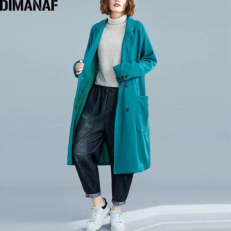 

DIMANAF Oversize Women Jacket Coat Autumn Winter Office Lady Suit Female Outerwear Loose Buttons Long Cardigan ClothesOversize