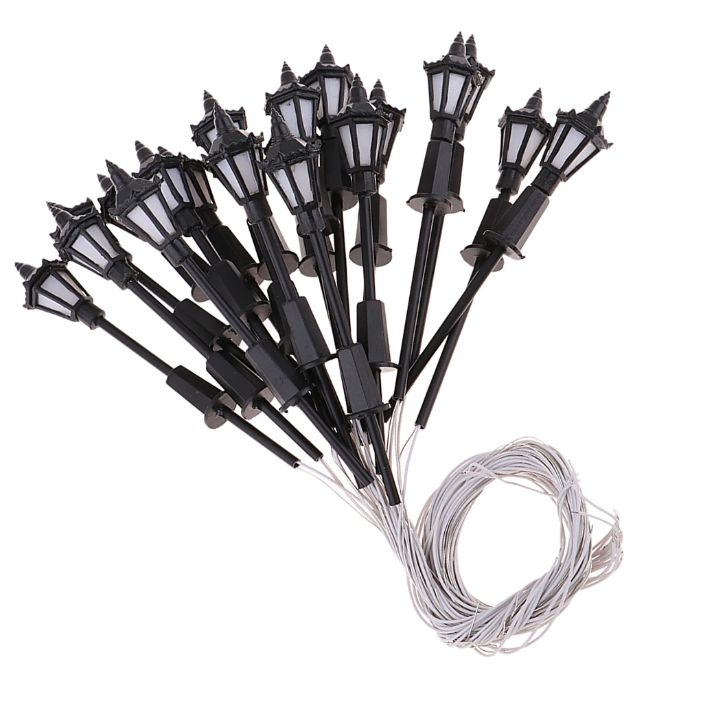 

20PCS 70mm Mini Model Railway Train Lamp Post LED Street Lights HO Scale 1:100, Complete with Wires and LEDs and can be Lighted