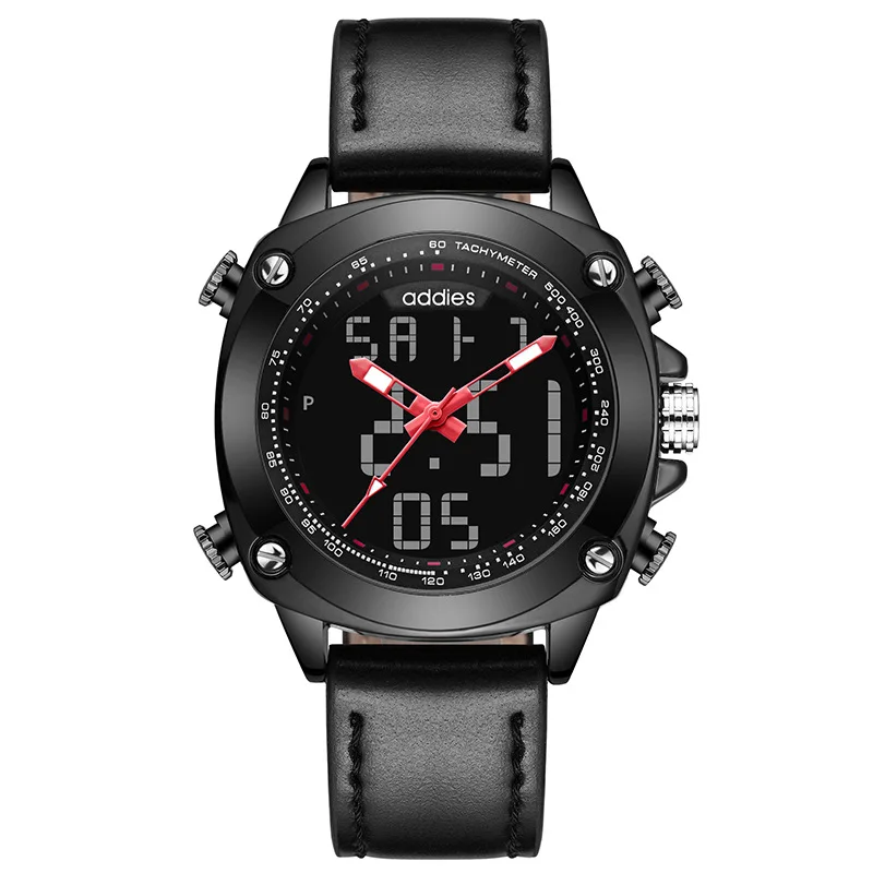 

Addies/ Aidis Multi-Function Sports Electronic Watch Luminous Waterproof Double Display PU Leather Men's Watch Student