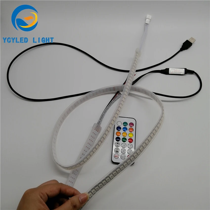 1 м 5 в usb ws2812b 144 светодиодов цифровой программируемый адресуемый 5050smd rgb Светодиодные полосы света ws2812 Светодиодная лента с радиочастотным пультом дистанционного управления