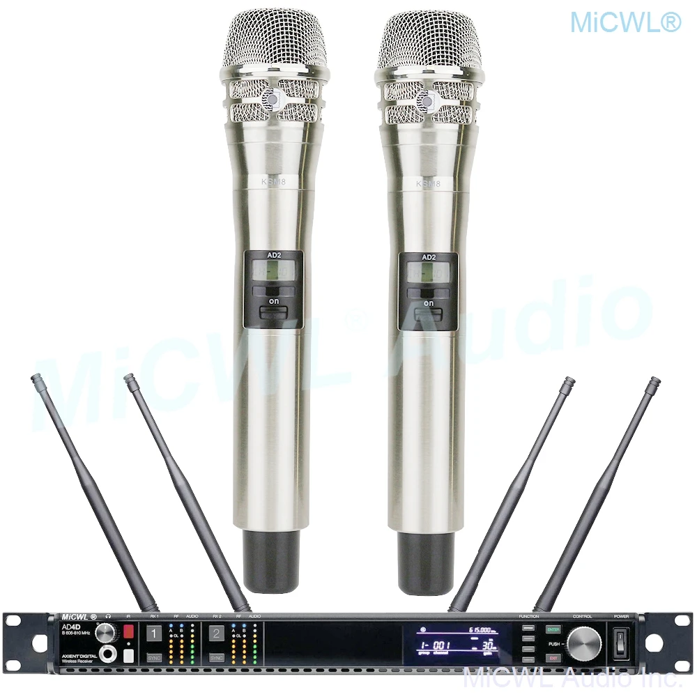 MiCWL AD4D Dual KSM8 Ручной беспроводной аудио микрофон UHF истинное разнообразие сцены