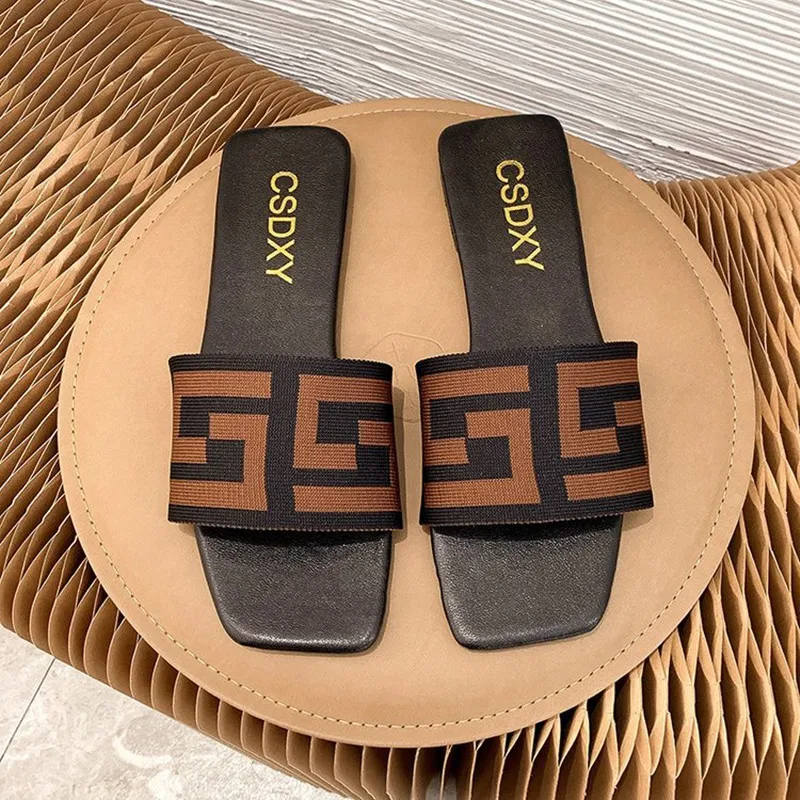 Women Sandals Summer Women Slippers Fashion Ladies Peep Toe Slippers Ladies Canvas Flat Sandals Female Mules Shoes Size 35-42