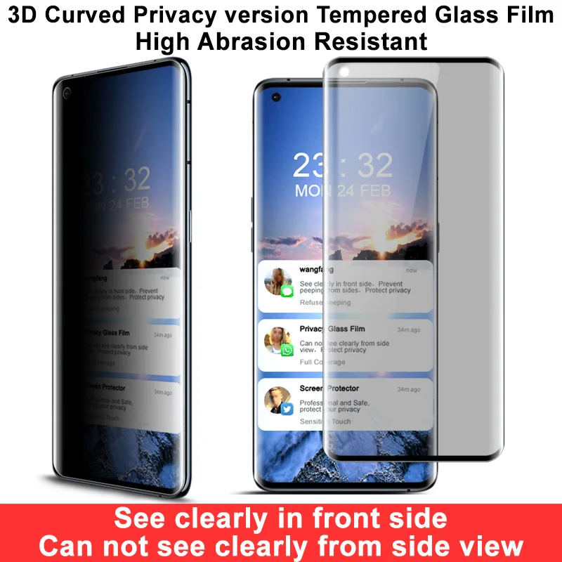 

For OPPO Find X3 Pro Screen Protector Glass IMAK Privacy Protecty 3D Curved Tempered Glass for OPPO Find X3 Full Coverage