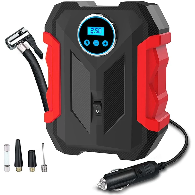 

Digital Air Compressor for Car Pump Portable Tire Inflator with LED Light DC 12V 120W, Air Pump Auto Shut Off, Red