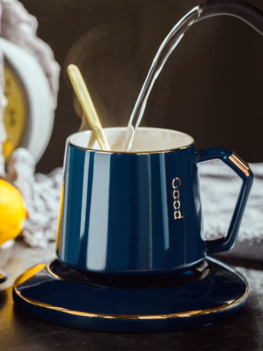 Coffee cup dish European-style home water small luxury latte mug with lid spoon mixing set custom LOGO | Дом и сад