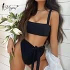 Женский купальник-бикини Miyouj, черный бандажный купальник с высокой талией, купальники с эффектом пуш-ап, халтер, 2021