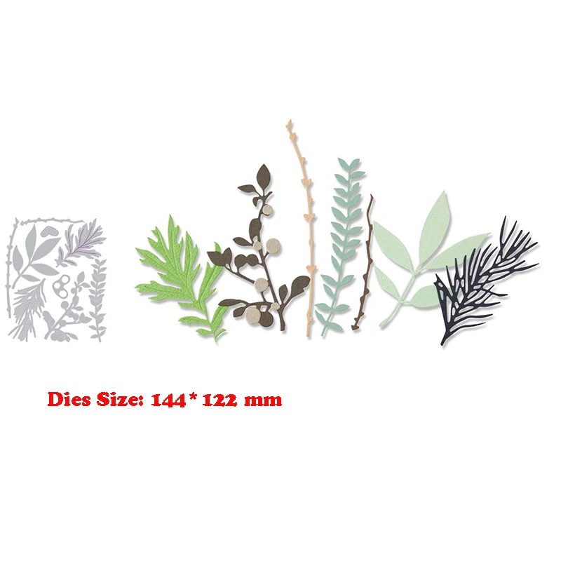

New Metal Christmas Plants Branch Pine Tree Leaf Stems Cutting Dies For 2021 Scrapbooking Winter Stencils Card Making
