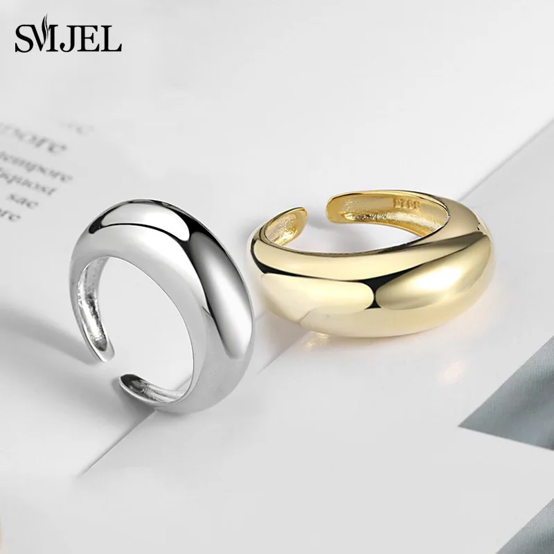 Newest Smooth Geometric Cambered Ring For Men Women Gold Color Open Finger Rings Party Jewelry for Lovers Gifts