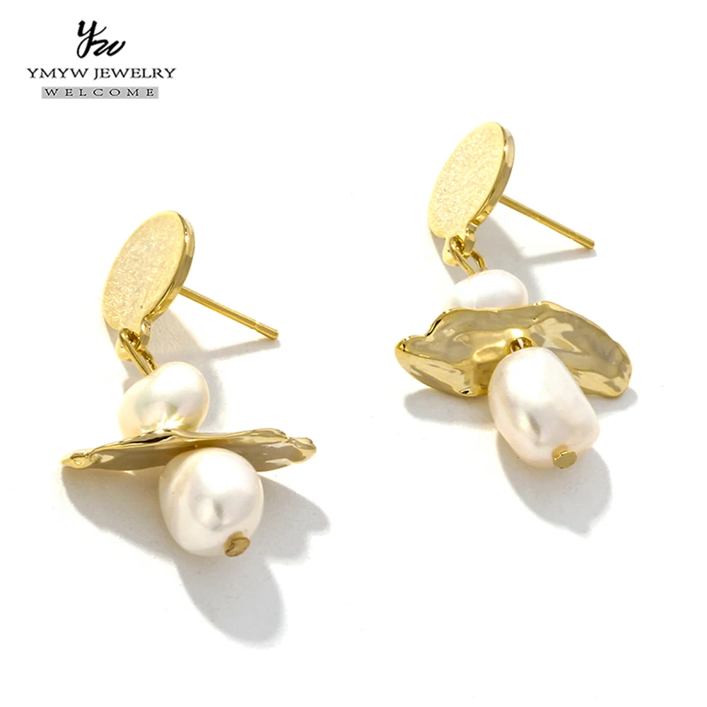 YMYW минималистичный висячие серьги из натурального жемчуга шикарный золотой