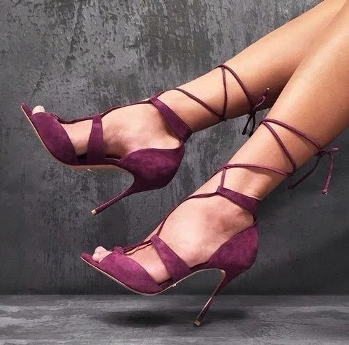 

Purple red suede cross strap fashion sexy high heel sandals
