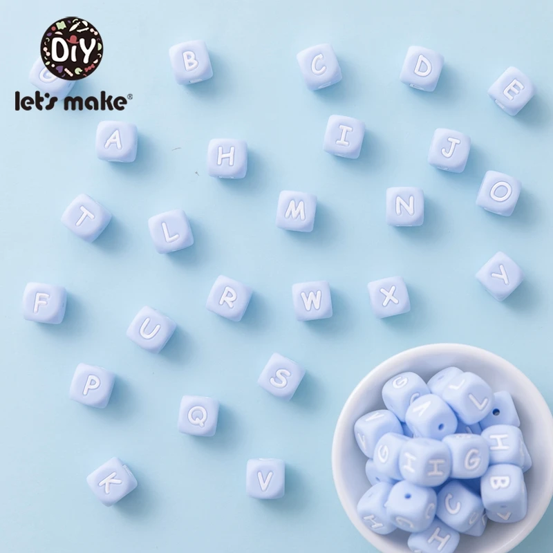 Let's Make-juguetes mordedores de silicona para beb&eacute;, cuentas de letras de silicona de grado alimenticio, collar para masticar, juguetes de dentici&oacute;n para beb&eacute;, 20 Uds.-0