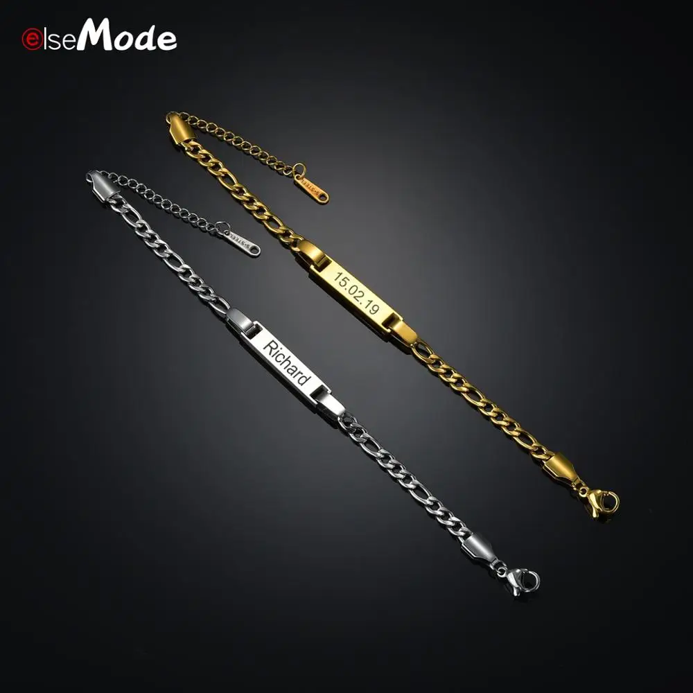 ELSEMODE персонализированные гравировка имени даты Регулируемый Браслеты
