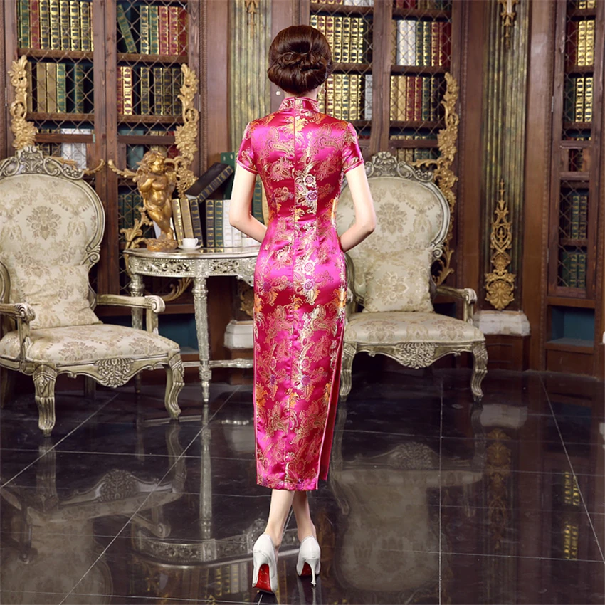 Женское атласное платье-Ципао длинное вечернее платье в стиле ретро с