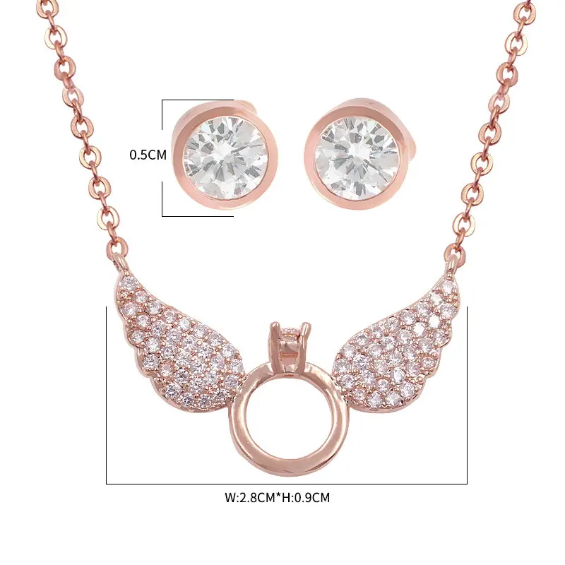 202 ROSE GOLD Фианит Круг Кулон Цепочки и ожерелья и серьги комплект ювелирных изделий для Для женщин в Родий Серебро Цвет/розовое золото Цвет покрытием - Окраска металла: 202 ROSE GOLD