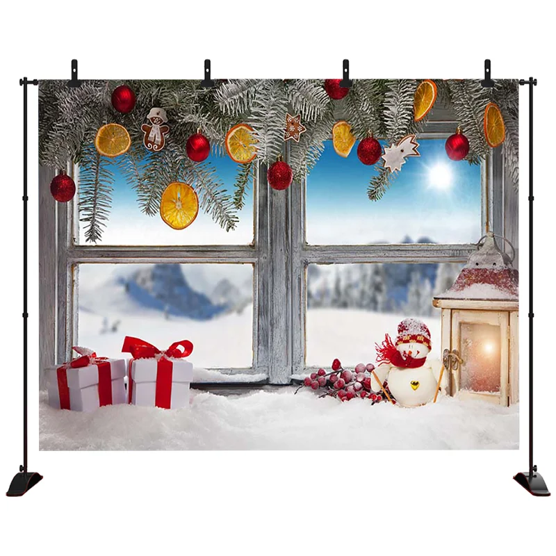 

Merry Christmas Photography Background Window Snowman Snowfield Backdrop Children Party Decoration Props Banner For Photo Studio