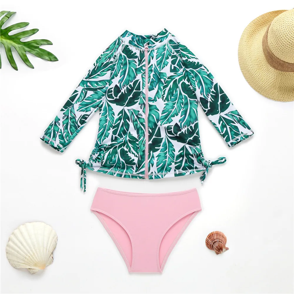 

2020 New Children's Swimsuit Sunscreen Printed Long Sleeve Bikini Swiming Suit For Kids Girls Bathing Suits 2 Pieces