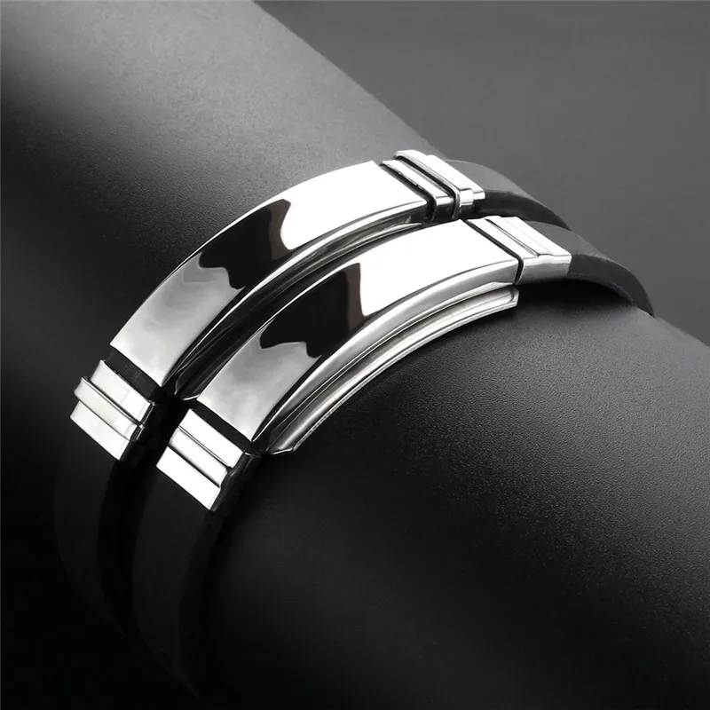 Гладкий черный силиконовый браслет Браслеты нержавеющей стали для Для мужчин