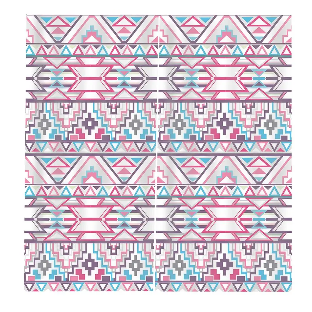 

Custom Pink Striped Bohemian retro ethnic style Curtain For Living room bedroom Geometric image Blackout Window Drapes Sets