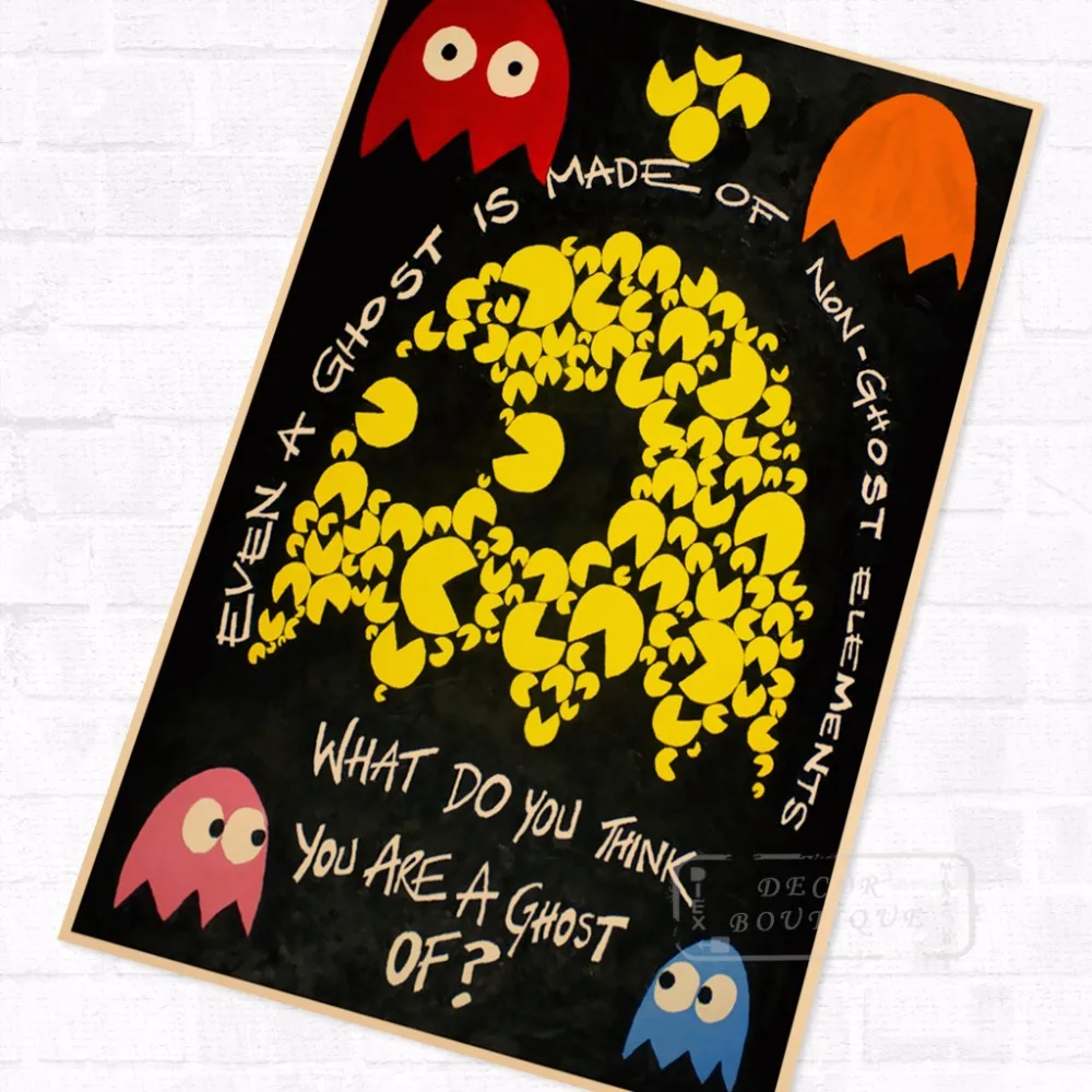 Pacman 8 бит персонаж винтажные видеоигры пропагандистский постер ретро холст DIY