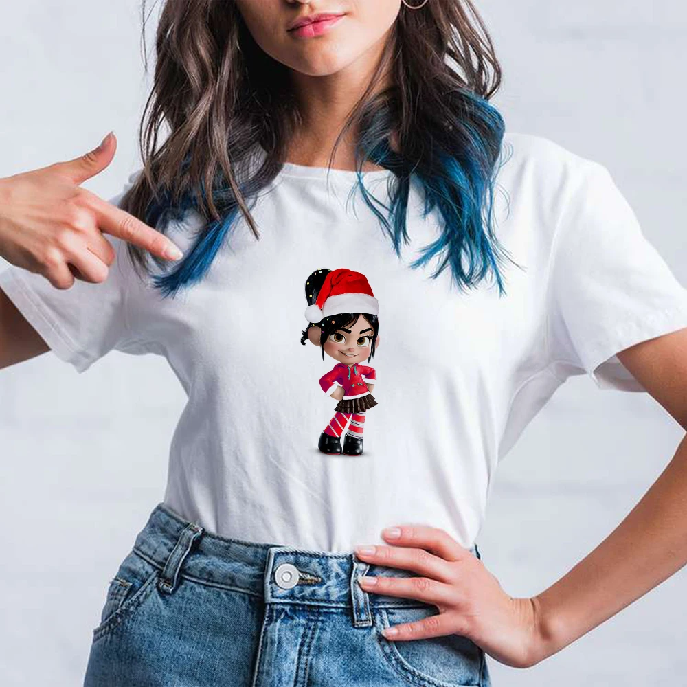 

Disney Women T Shirt Sugar Vanellope Von Schweetz Printed Oversize Vogue Soft Girl Fashion O-neck Wreck-It Ralph Clothes