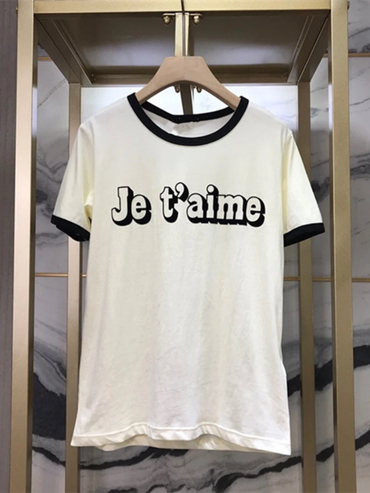 

New Fashion Women Summer T-Shirt Ladies 0-Neck Short Sleeve Femme Luxury Designer Brand Tops Loose Printing Tees Logo Complete