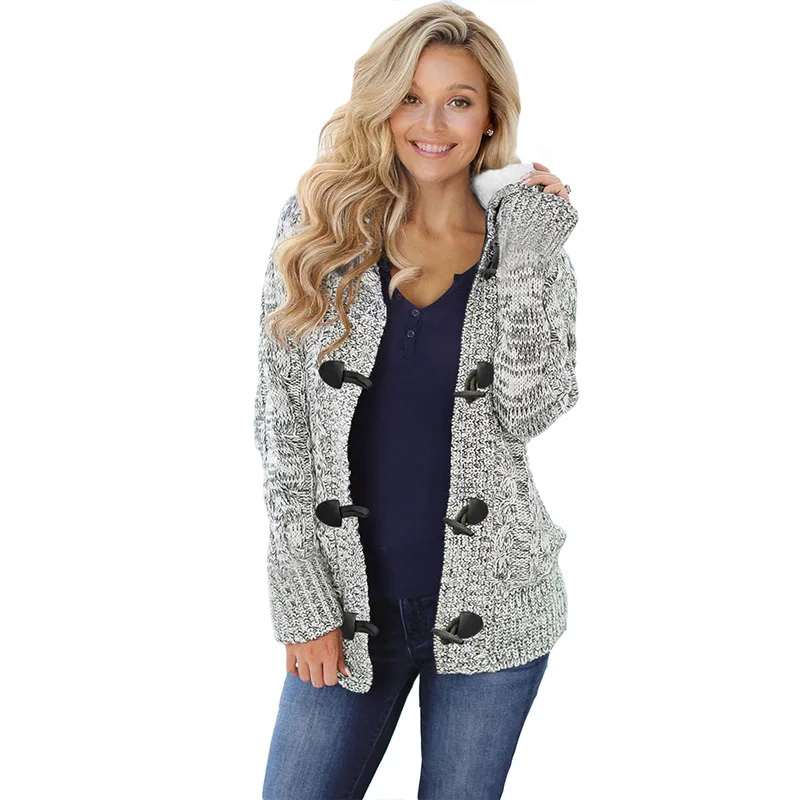 

Свитер женский флисовый с капюшоном, на осень/зиму, с теплой шерстяной подкладкой